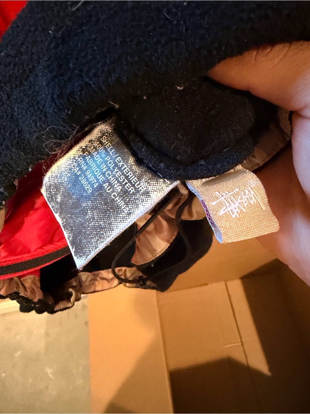 Black Stussy Fleece Jacket with Red & Camo Paneling - Picture 4 of 4